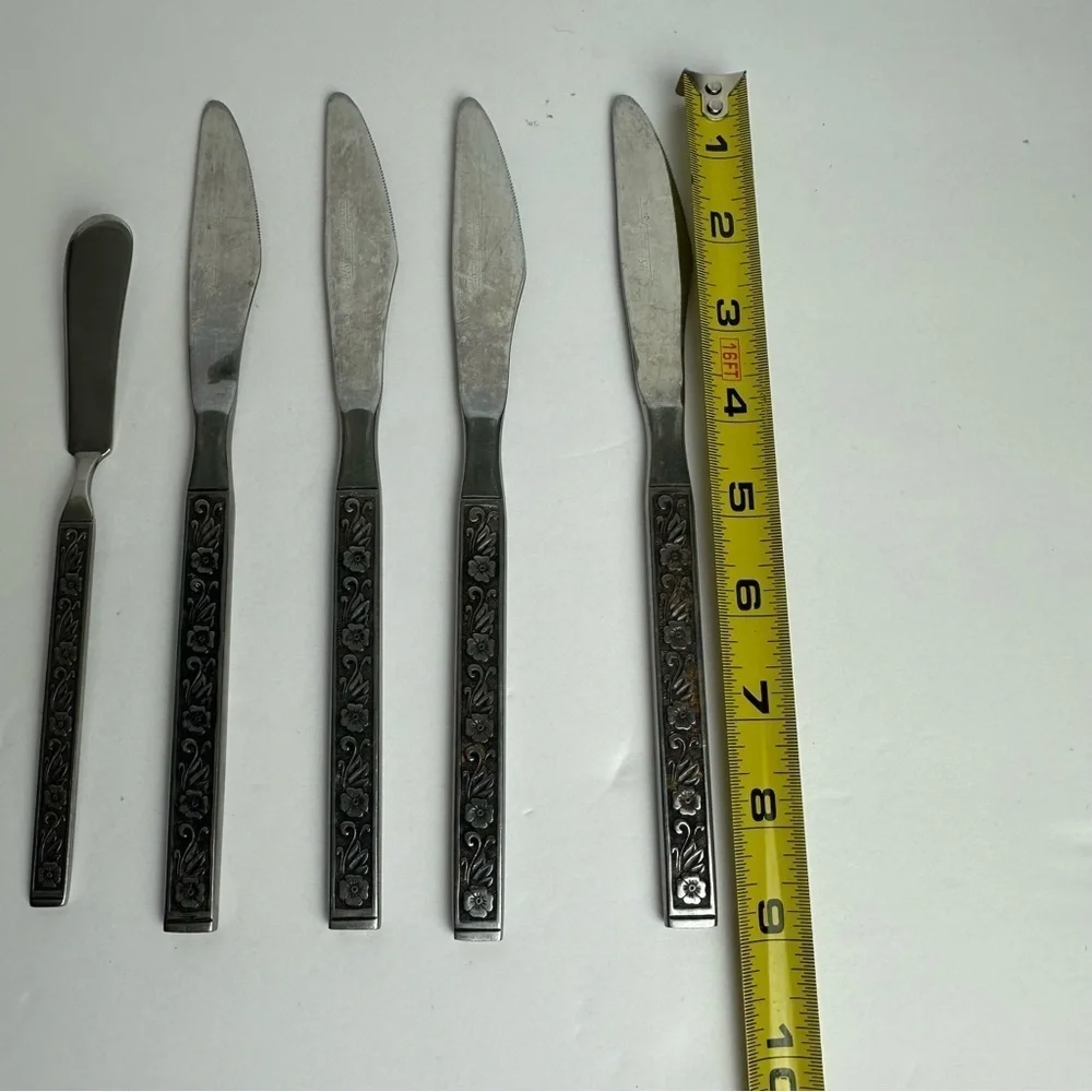 Vintage Gold Standard Night Blossom Table Knives (4) & Butter Knife (1) Japan